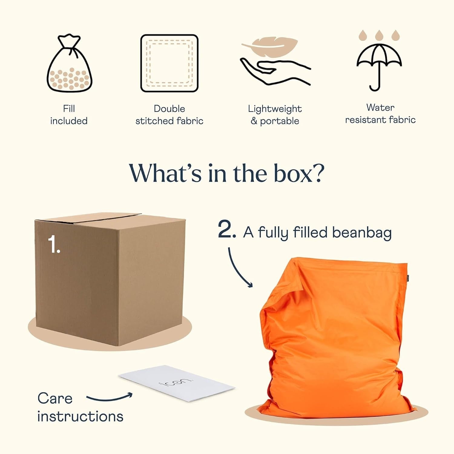 XXL Orange Outdoor Bean Bag Chair 180x140cm Waterproof Garden Floor Seat