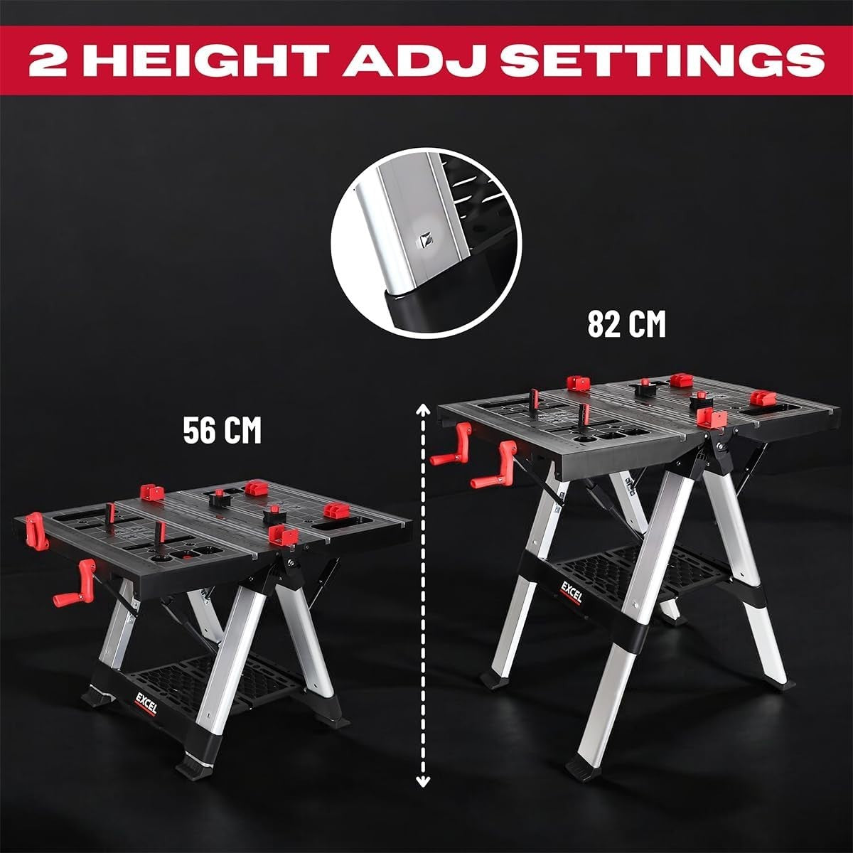 Folding Workbench Twin Pack Adjustable Height Sawhorse Set 150kg/300kg
