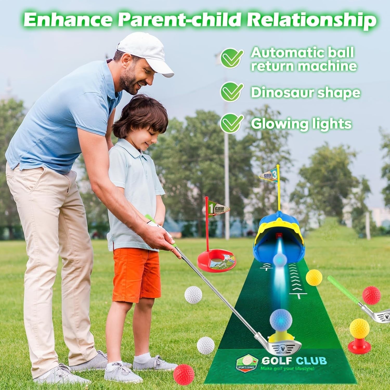 Kids Golf Set Automatic Ball Return Putting Game Indoor Outdoor Toddler Toy