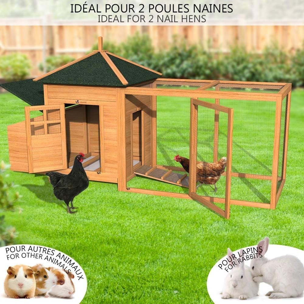 Wooden Chicken Coop with Run Double Nest Box Easy Clean Hutch 2–3 Hens