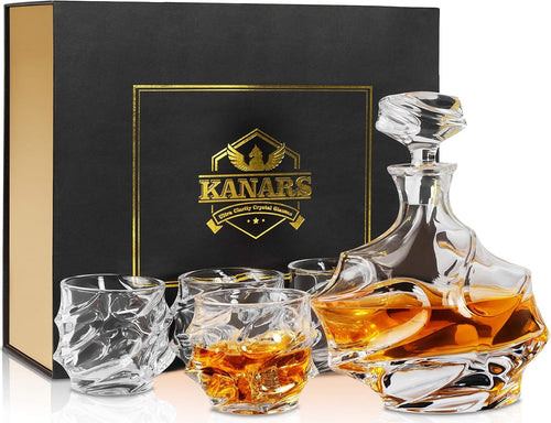 Premium Crystal Whisky Decanter Set 750ml with 4 Heavy 320ml Glasses Gift Box