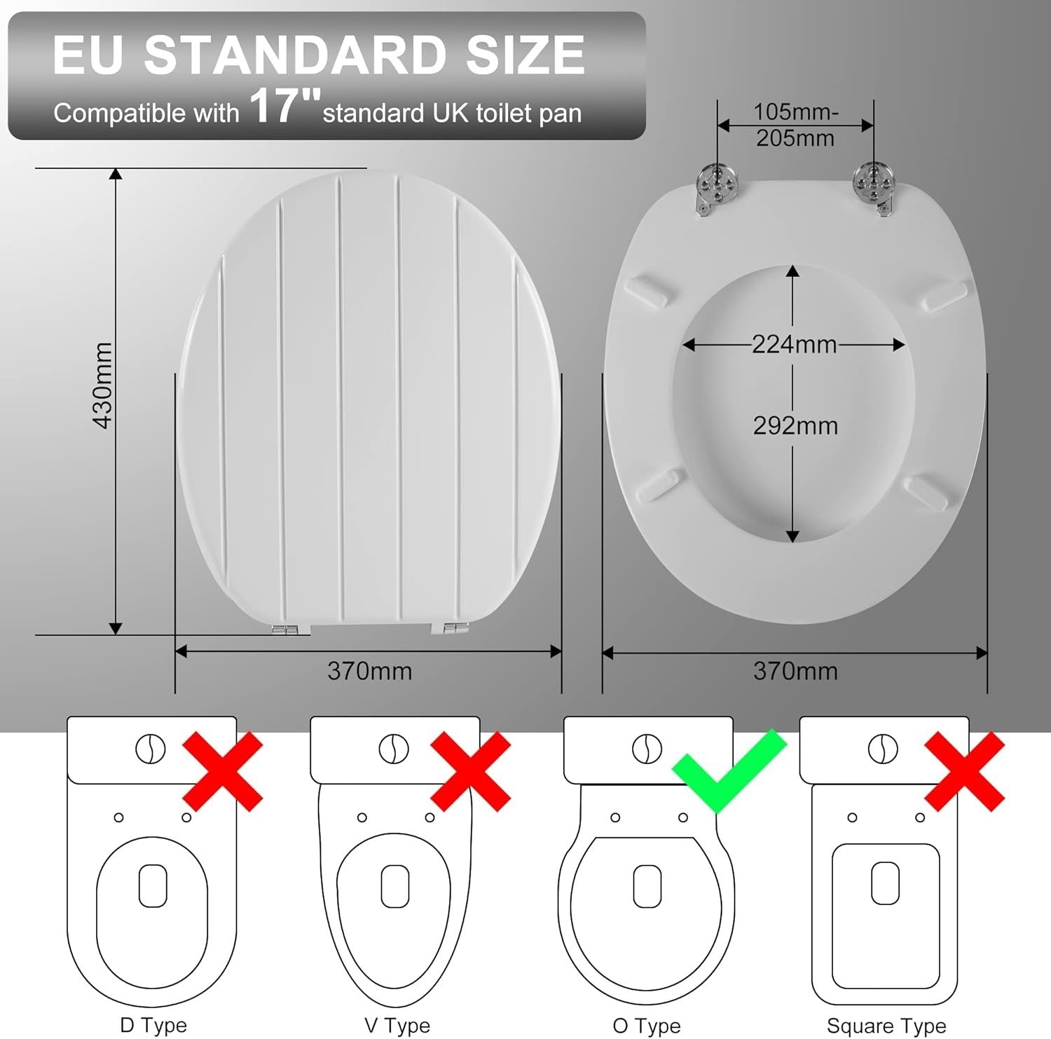 White Wooden Toilet Seat | Antibacterial MDF Oval Design Adjustable Hinges