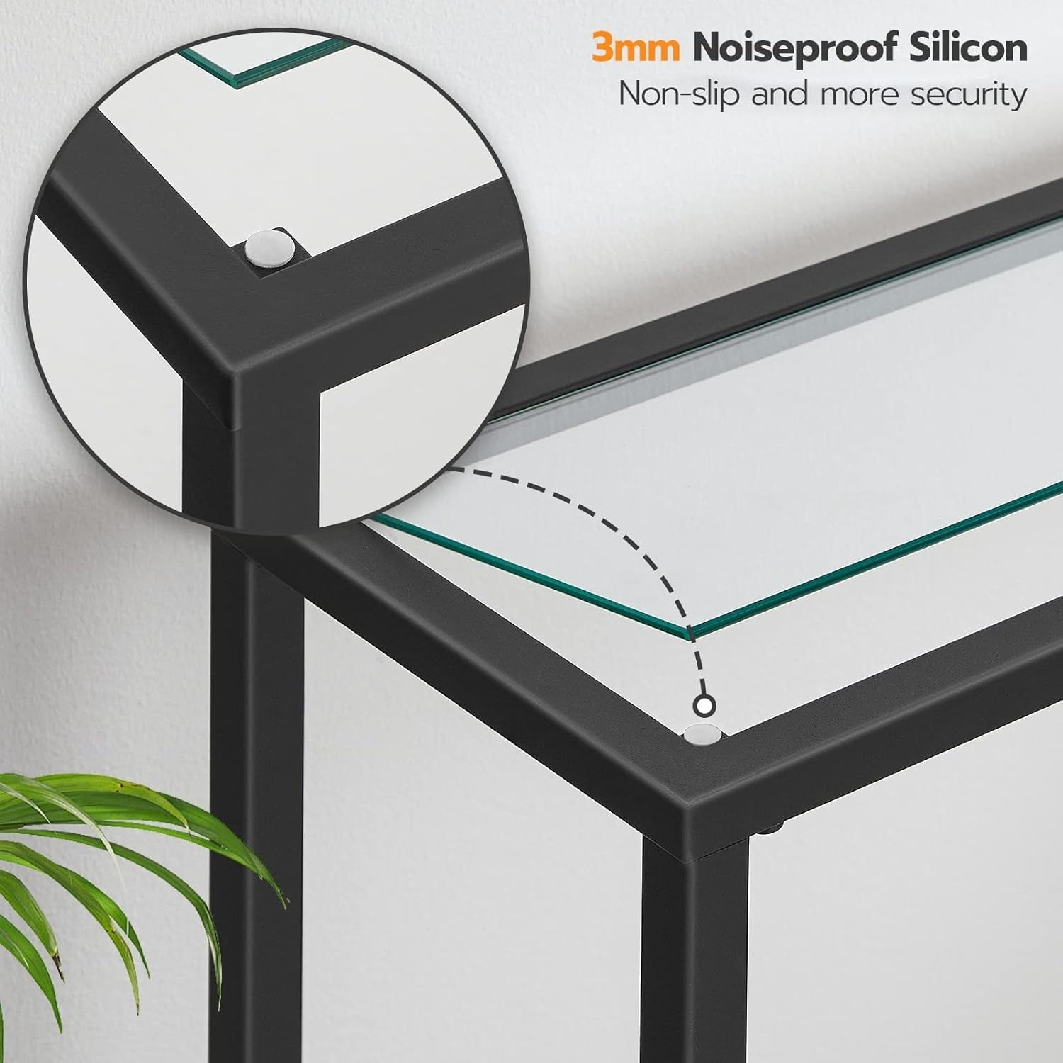 Slim Black Console Table with Tempered Glass, Adjustable Feet, 100x22x80 cm
