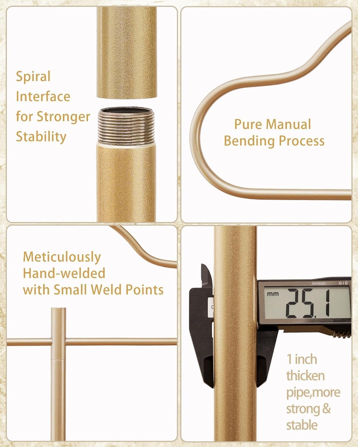 Gold Metal Coat Stand | Modern Free Standing Clothing Rack for Bedroom