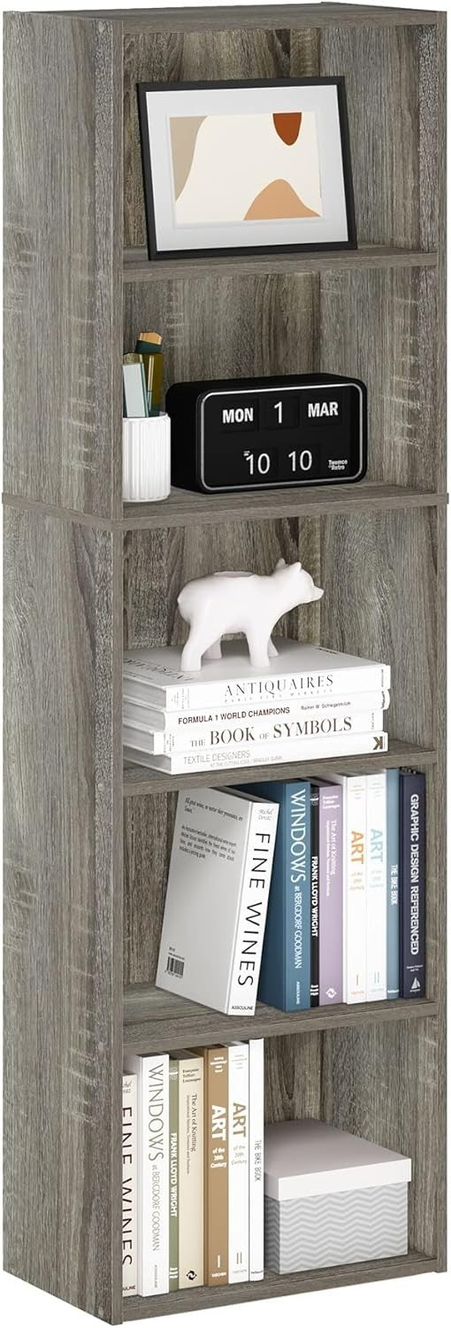 5 Tier Reversible Bookcase Storage Open Shelf Compact Organizer Bookshelf Oak