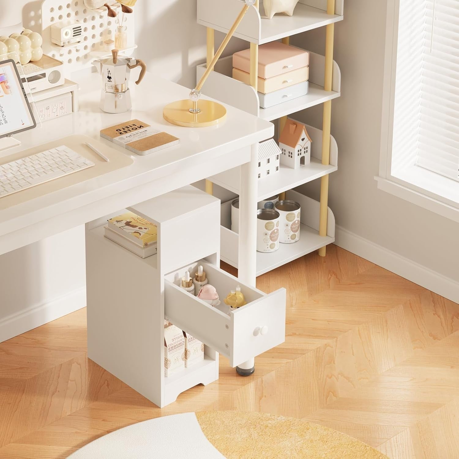 Set of 2 Slim White Bedside Tables with Drawer & Shelves | Modern