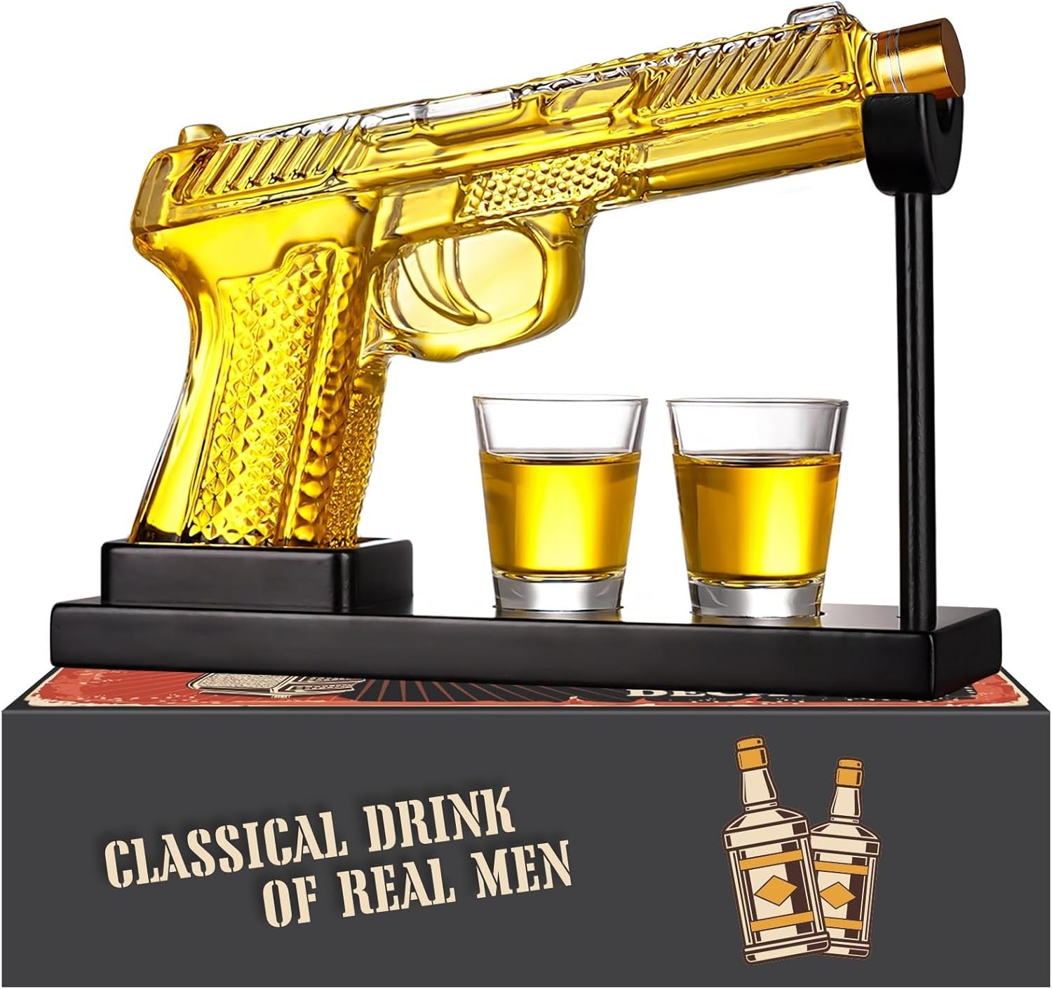 Gun Whiskey Decanter Set with Shot Glasses 275ml Novelty Gift for Men Bar
