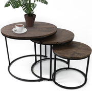 Round Nesting Coffee Table Set of 3 – Space-Saving Modern End Tables, Black