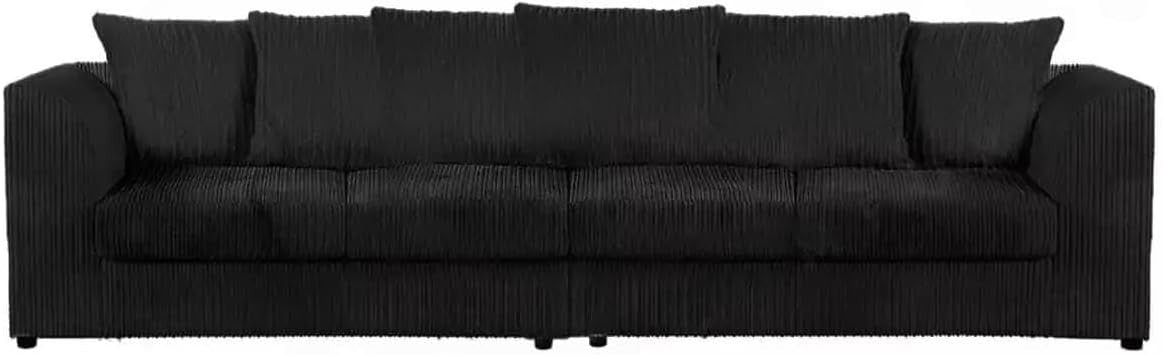 Modern Jumbo Cord 4-Seater Sofa Black Modular Sectional Couch with Cushions
