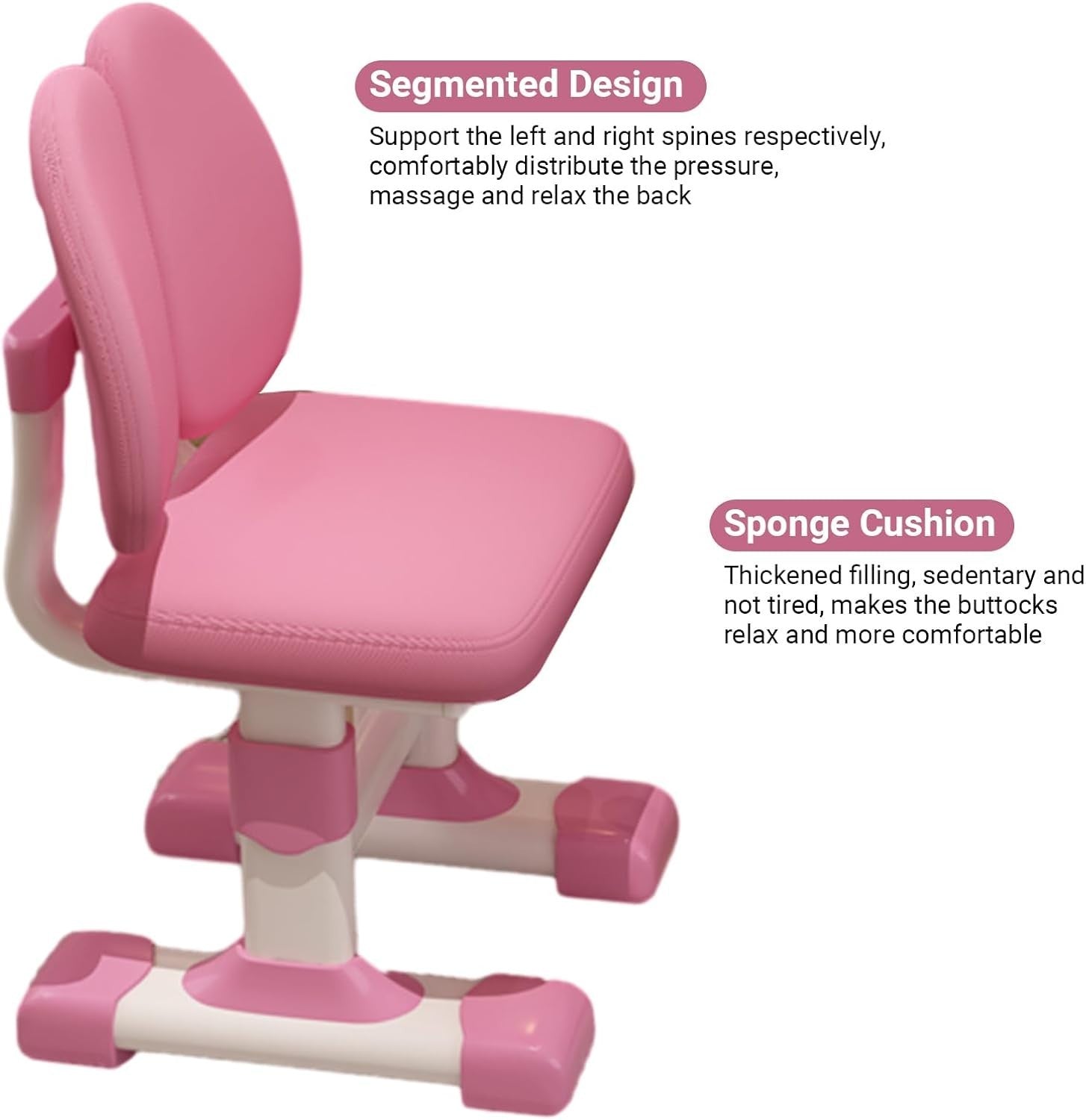 Kids Study Desk & Chair Set Height Adjustable Writing Table with Bookshelf Pink