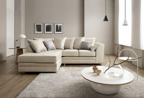 Cream Velvet L Shape Corner Sofa – Water Repellent, Plush Comfort 4 Seater