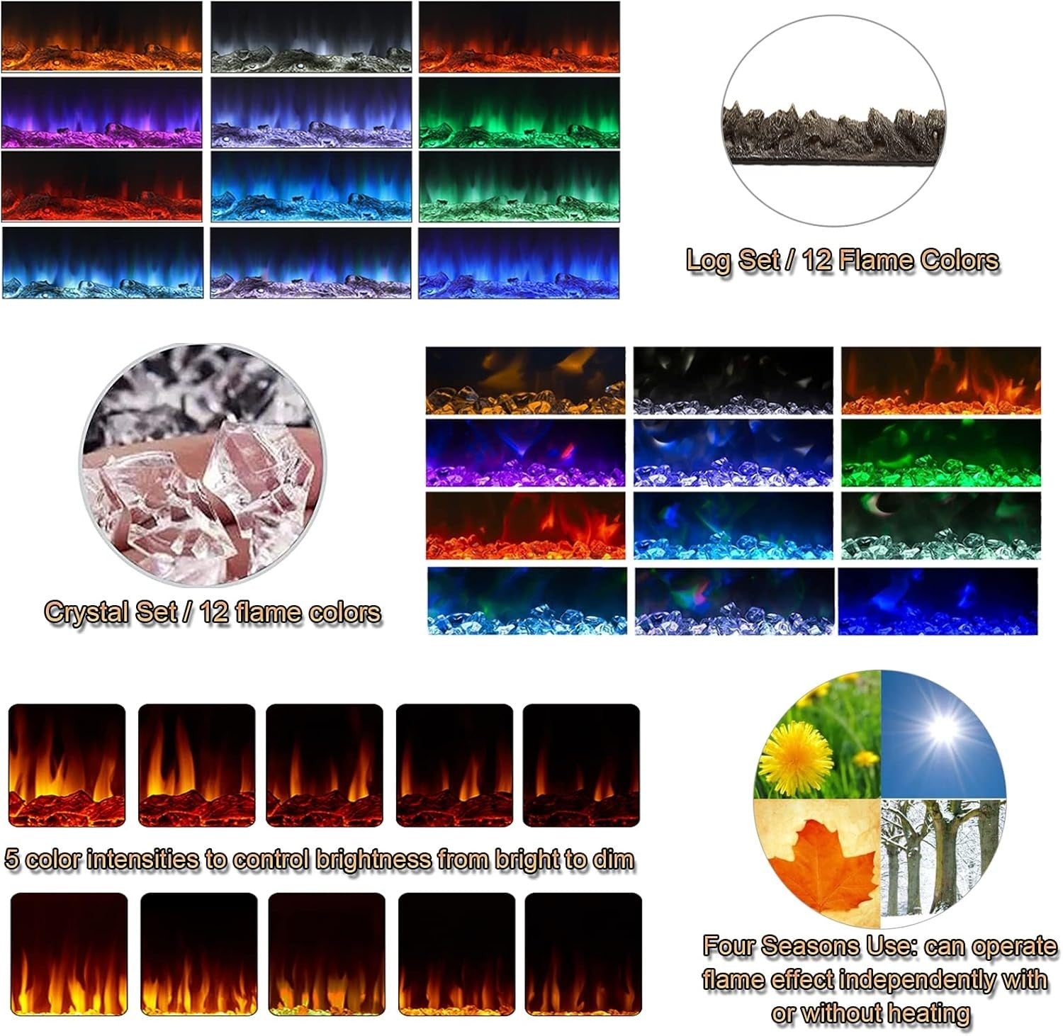 50in Recessed Electric Fireplace Wall Heater LED 12 Flames Touch Remote