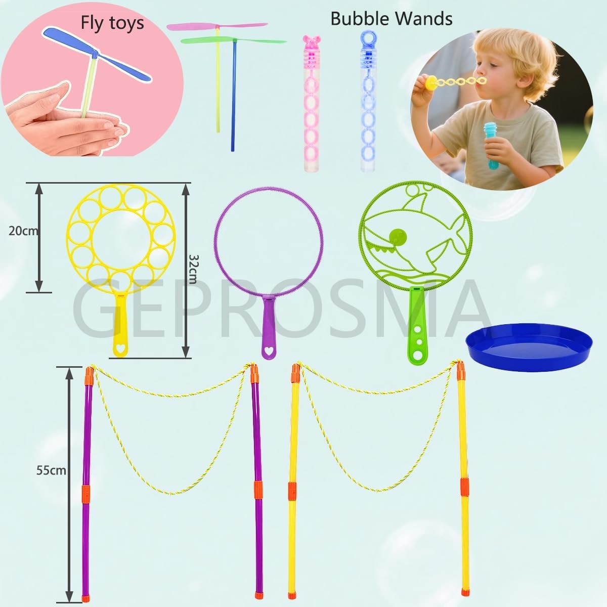 Giant Bubble Wands Kit 55cm Rope 30cm Wands Outdoor Toys
