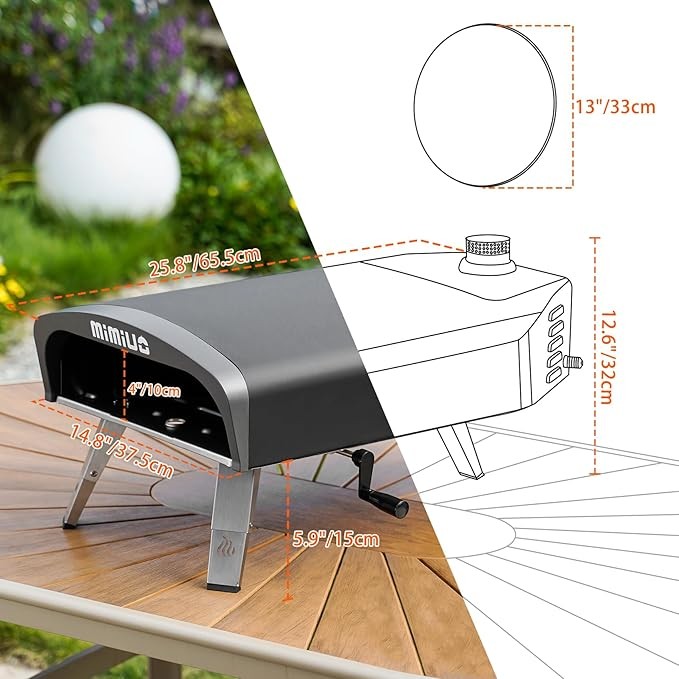 Outdoor Gas Pizza Oven 13" | Portable BBQ Oven w/ Stone, Peel & Rotation System