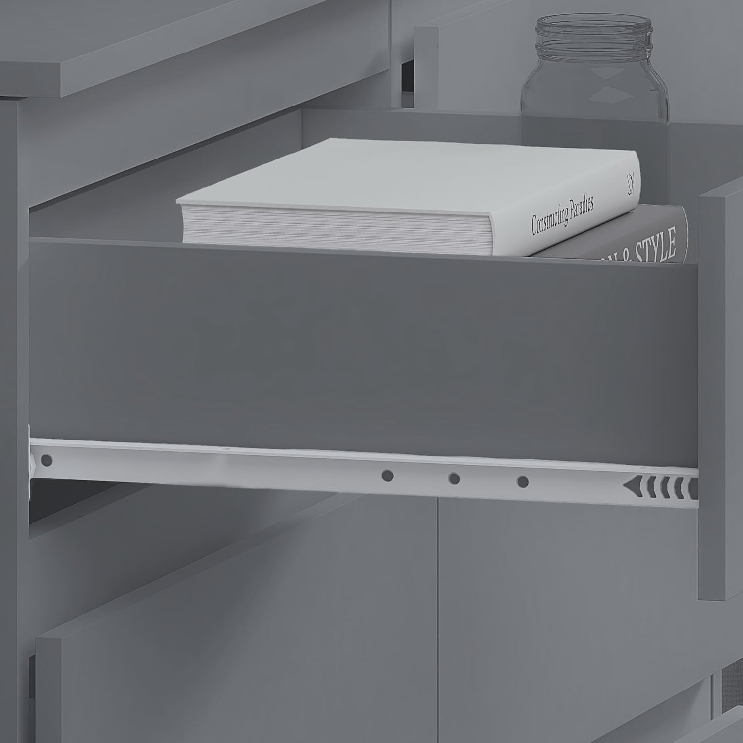 8 Drawer Chest of Drawers Grey Wide Storage Unit for Bedroom Clothes