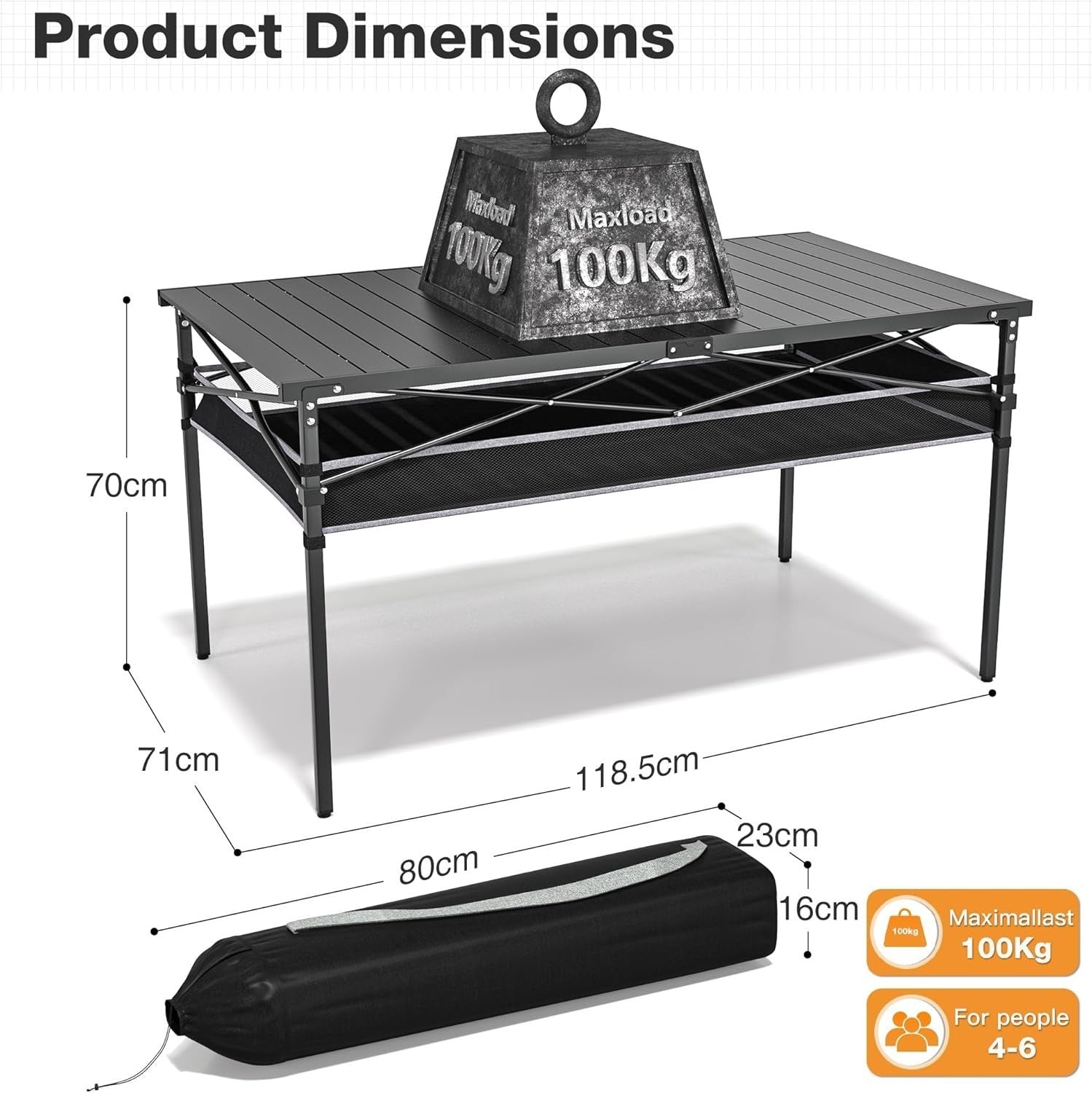 Folding Camping Table Aluminium Roll-Up BBQ Garden Picnic 100kg Load