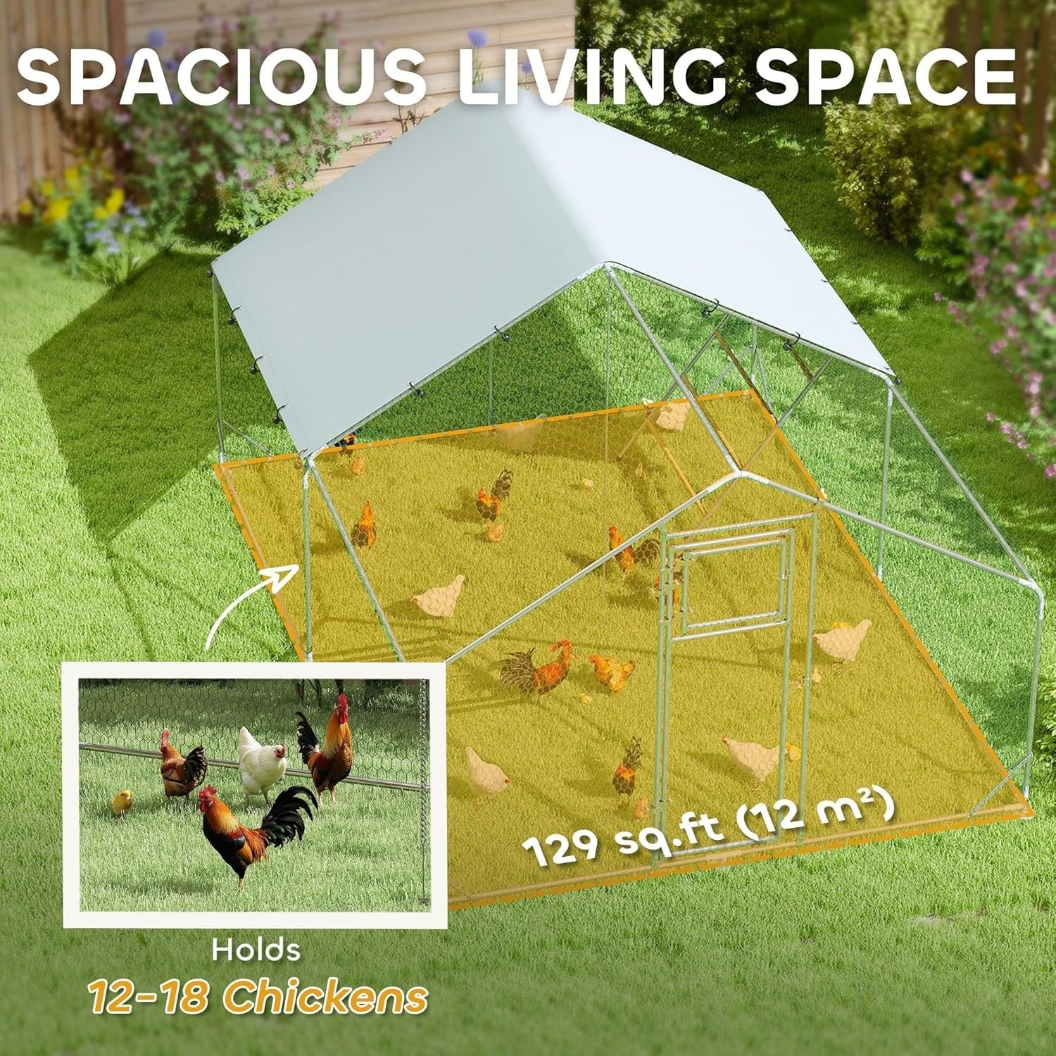 Large Walk In Chicken Run 3x4m Galvanised Coop UV Cover Feeder