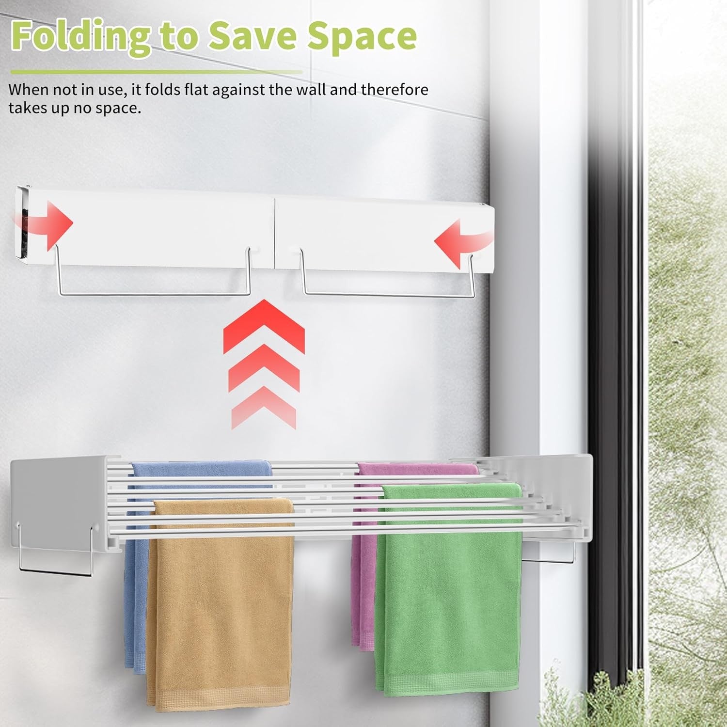 Wall Mounted Retractable Clothes Airer Folding Drying Rack Space Saving