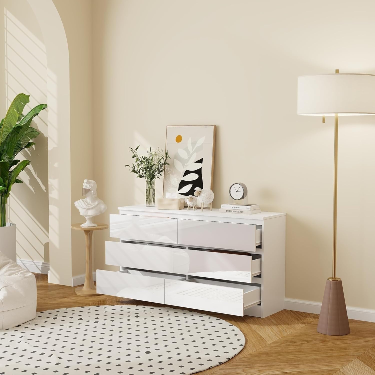 High Gloss 6-Drawer Chest Storage Cabinet | Wall Mount Bedroom Organizer