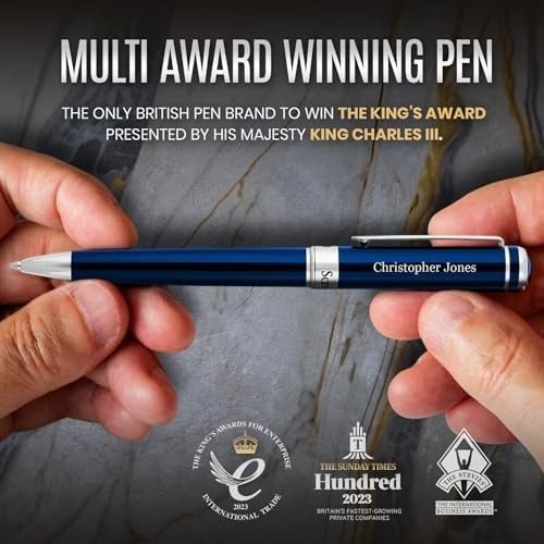 Luxury Personalised Ballpoint Pen – Midnight Blue Brass Chrome, Refillable Ink