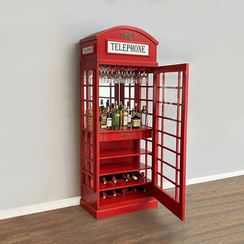 Telephone Box Drinks Cabinet Bar Unit – Retro Home Bar Storage Wine Display Red