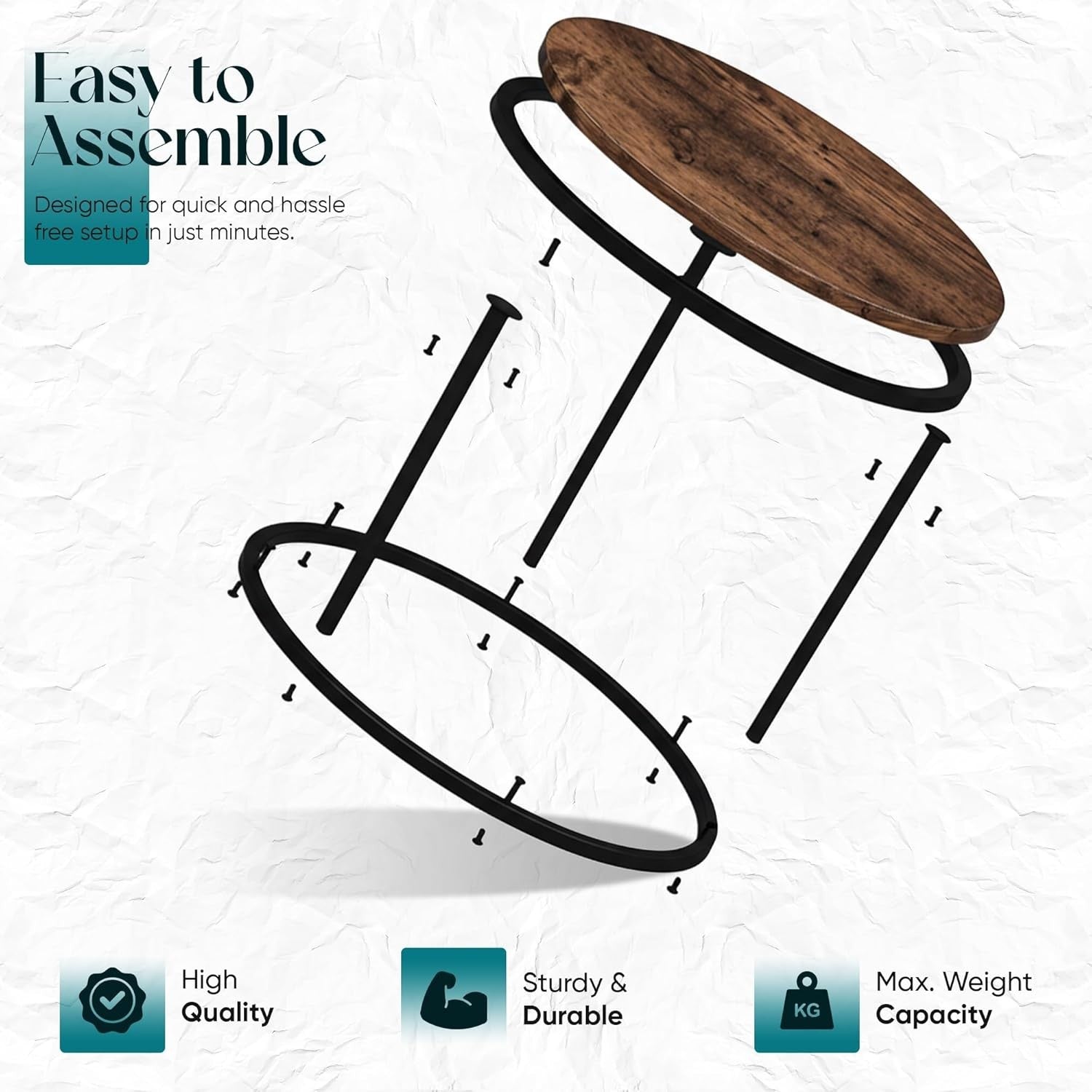 Rustic Wood Nesting Coffee Table Set, Round Stackable Side End Tables, Space Sav