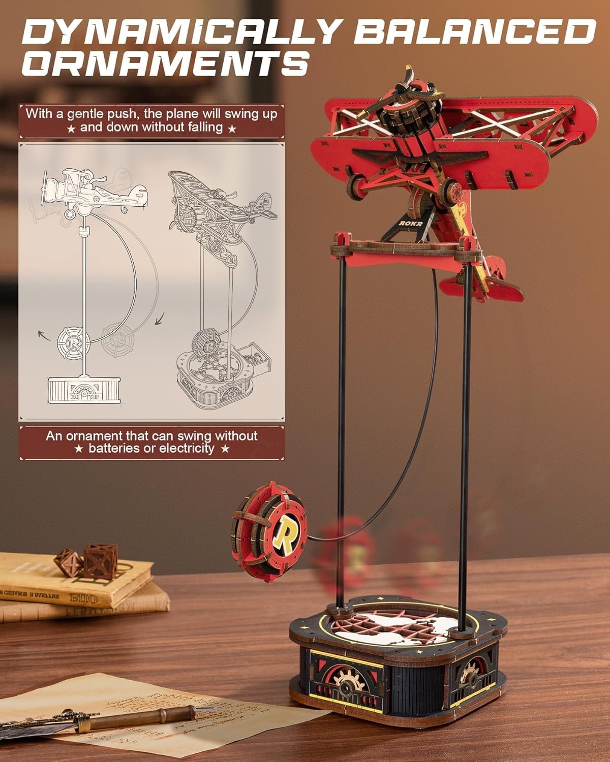 Mechanical 3D Wooden Puzzle Swing Ornament – DIY Model, No Batteries