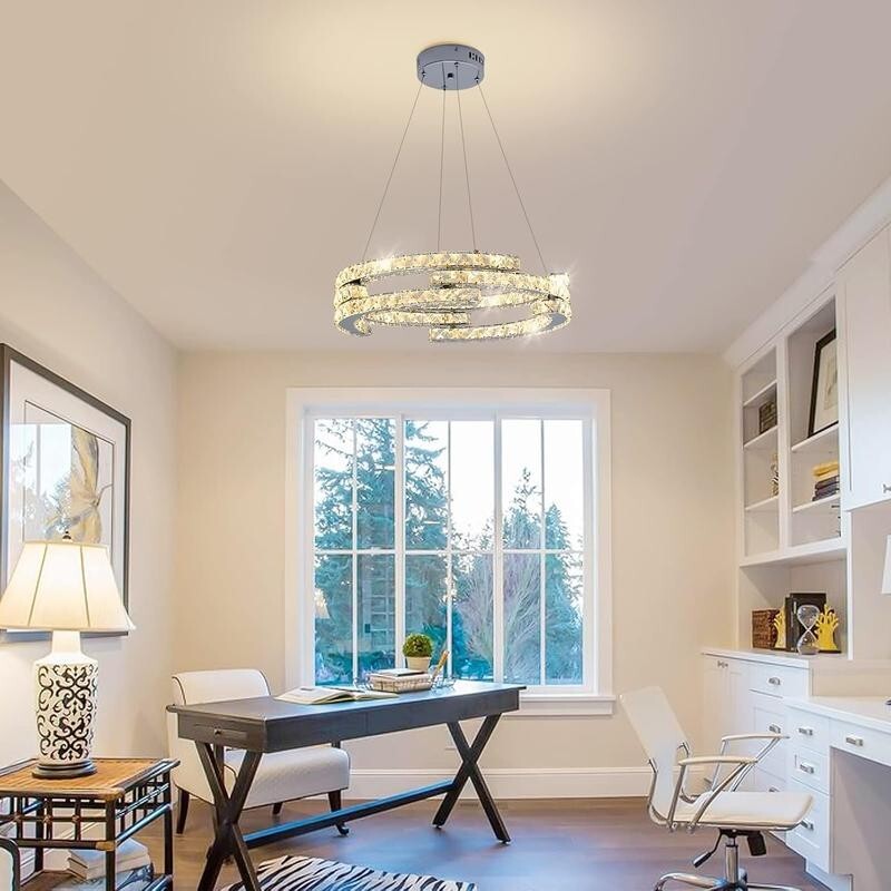 Modern LED Crystal Chandelier 3 Ring Pendant Light Dimmable 48W