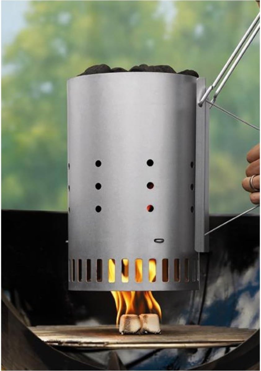 57cm Charcoal BBQ Grill with Lid Thermometer, Lighter Cubes & Wheels – Portable