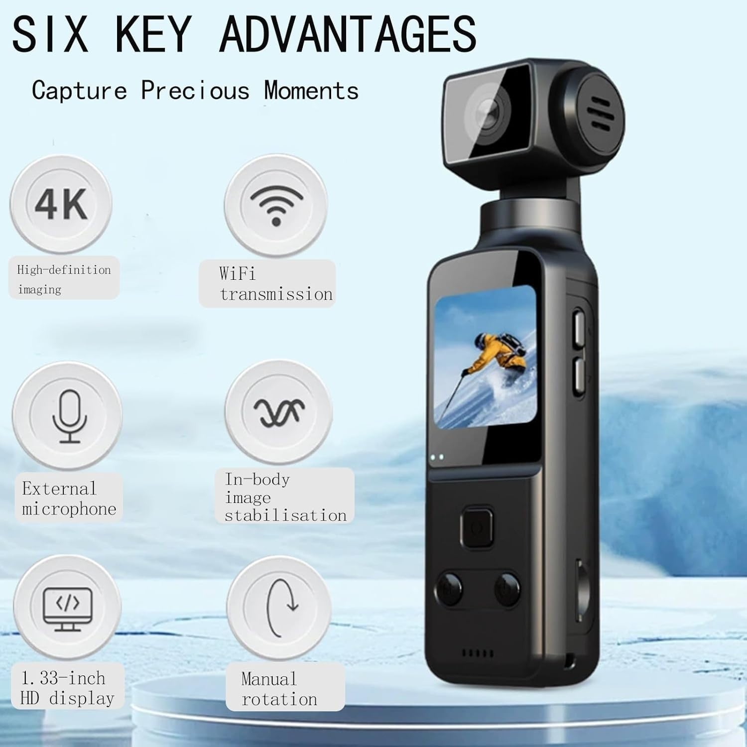 4K POV Body Camera WiFi Vlogging Action Cam 270° Rotating Lens