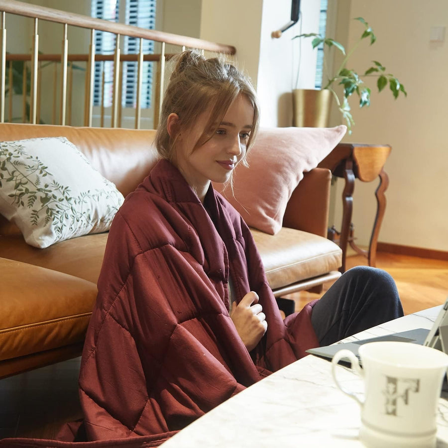 Burgundy Weighted Blanket 5.4kg 120x180cm Polyester Anxiety & Stress Relief