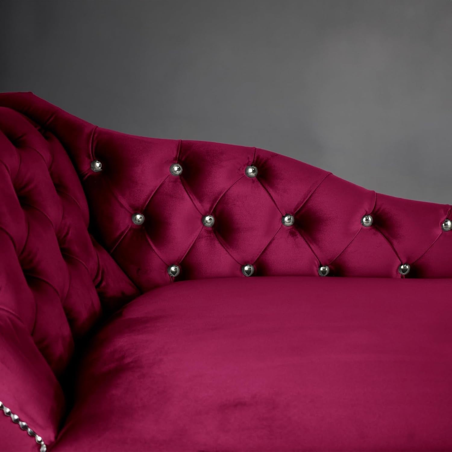 Fuschia Velvet Tufted Chaise Lounge Left Hand Sofa – Stylish & Durable