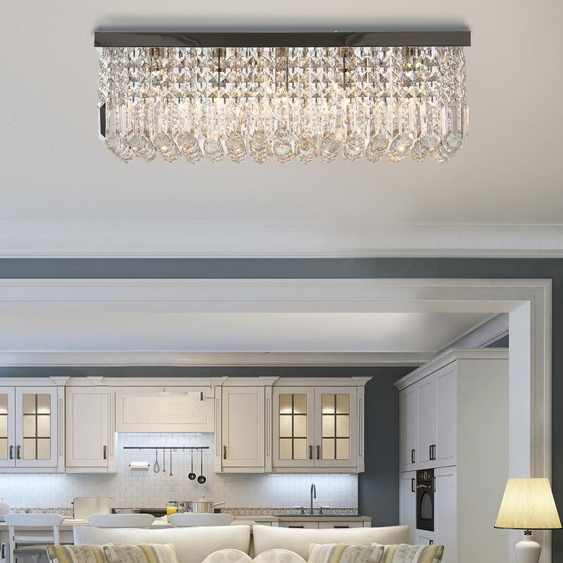 Luxury 80cm K9 Crystal Chandelier Ceiling Light E14 Flush Mount for Lounge Hall