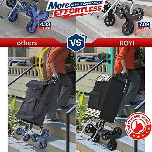 6 Wheel Foldable Shopping Trolley 75L Stair Climbing Cart Black 50kg