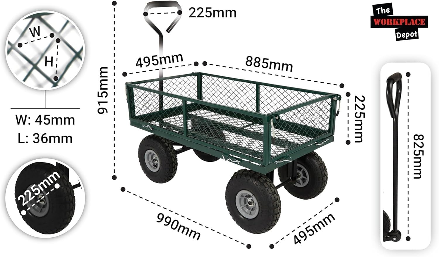 Heavy Duty Garden Trolley Cart 200kg Utility Wagon Off-Road Wheels Metal Frame