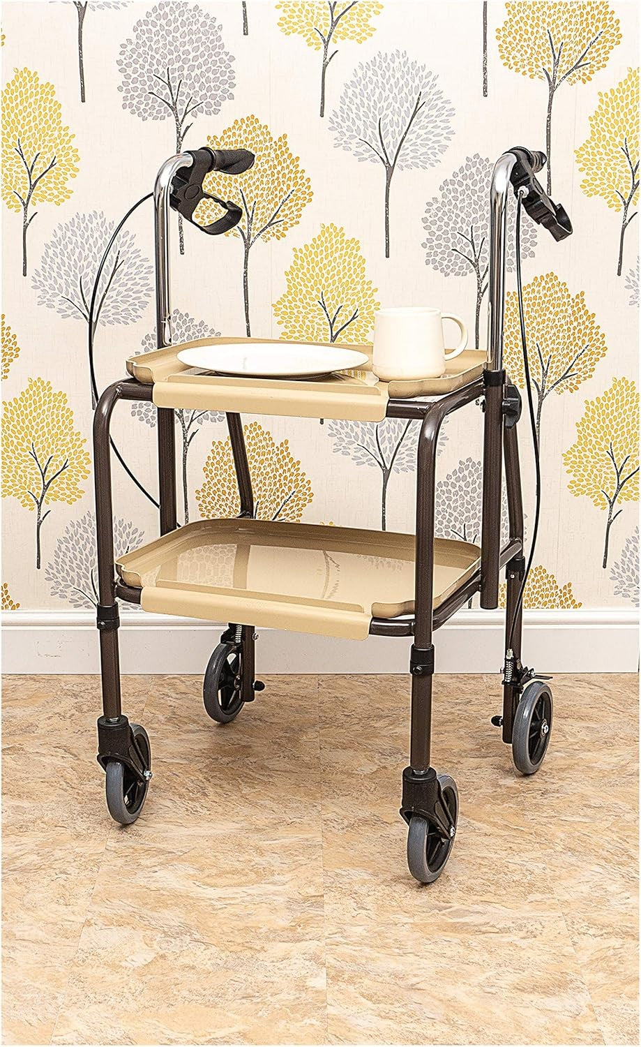 Height Adjustable Mobility Trolley Walker with Brakes 4 Wheel Storage Trays