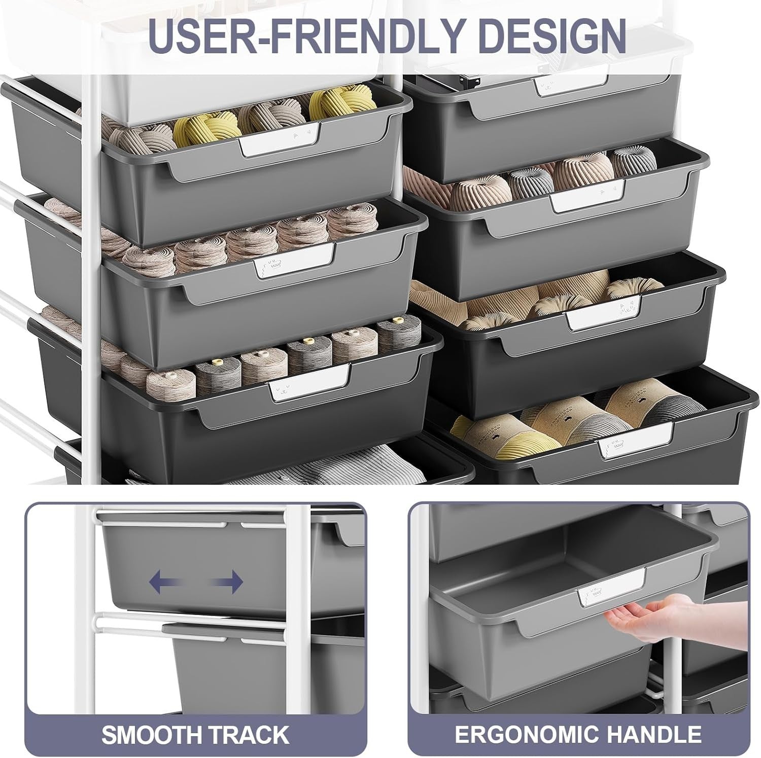 10 Drawer Craft Storage Cart Rolling Utility Organizer Trolley Gray