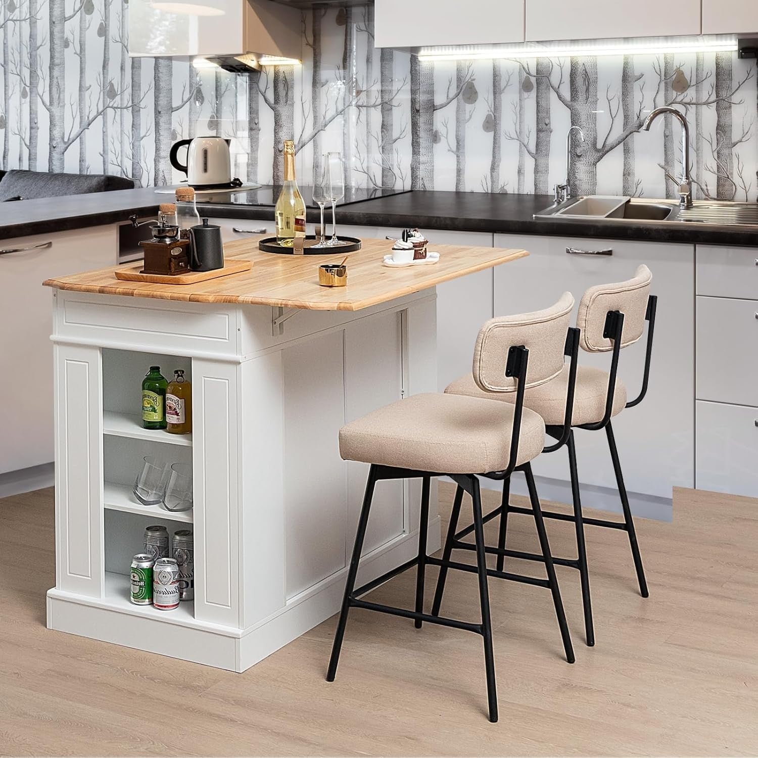 Extendable Kitchen Island Cart with Storage Drawers, Adjustable Shelves.