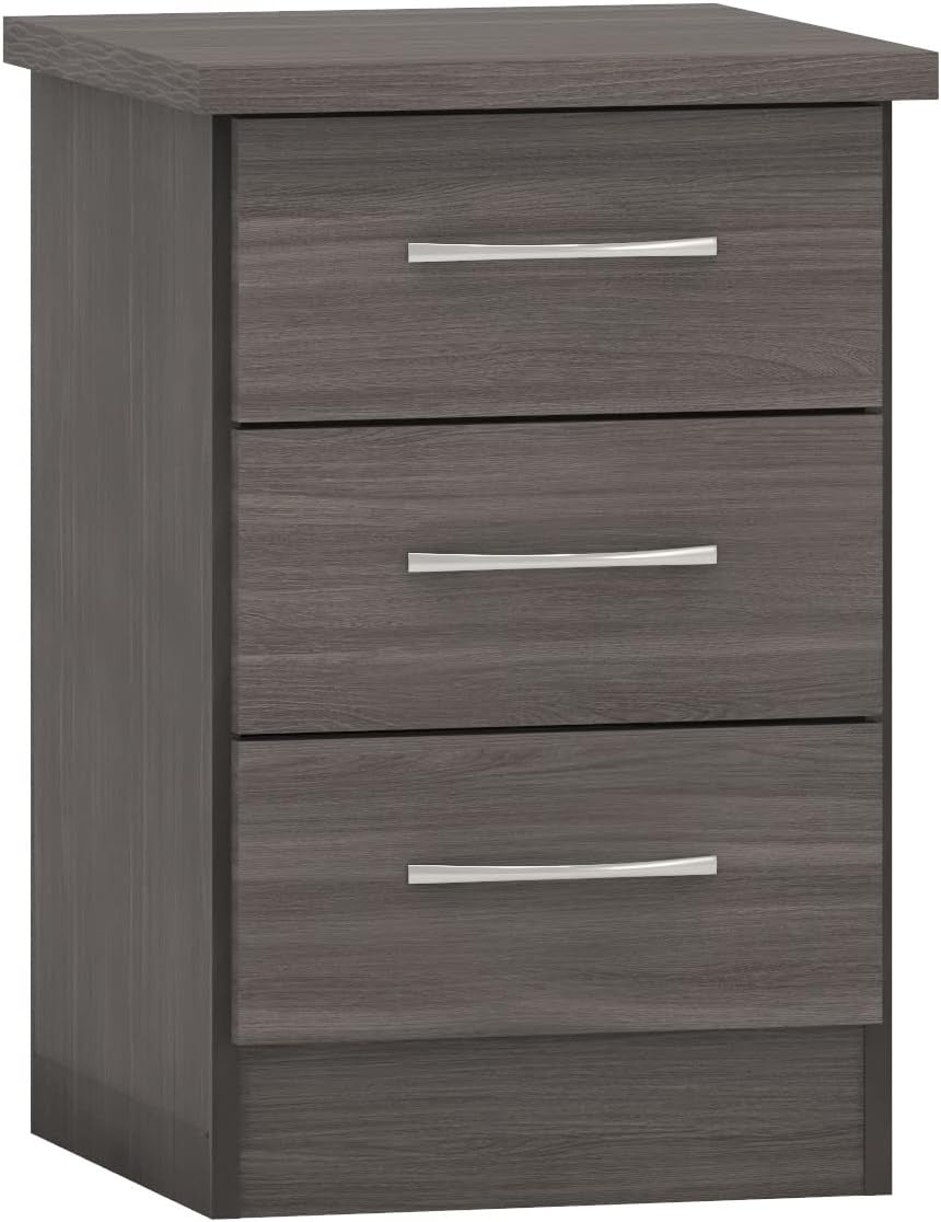 Black 3 Drawer Bedside Table – Modern Wooden Nightstand