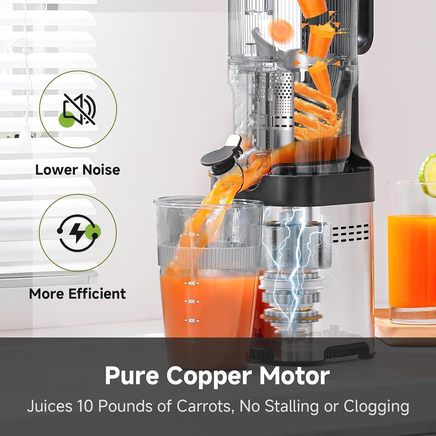 Cold Press Juicer 142mm XL Wide Chute Whole Fruit 1.8L Quiet Easy Clean