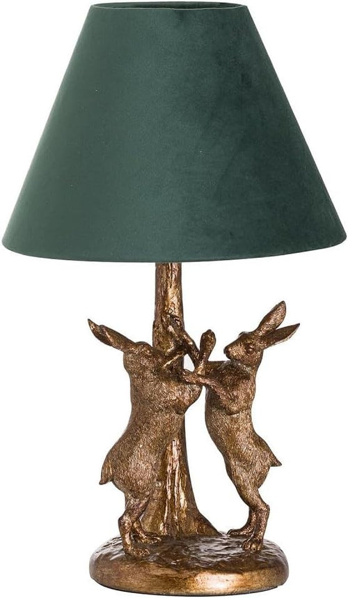 Vintage Antique Gold Table Lamp with Green Velvet Shade, 48cm Tall