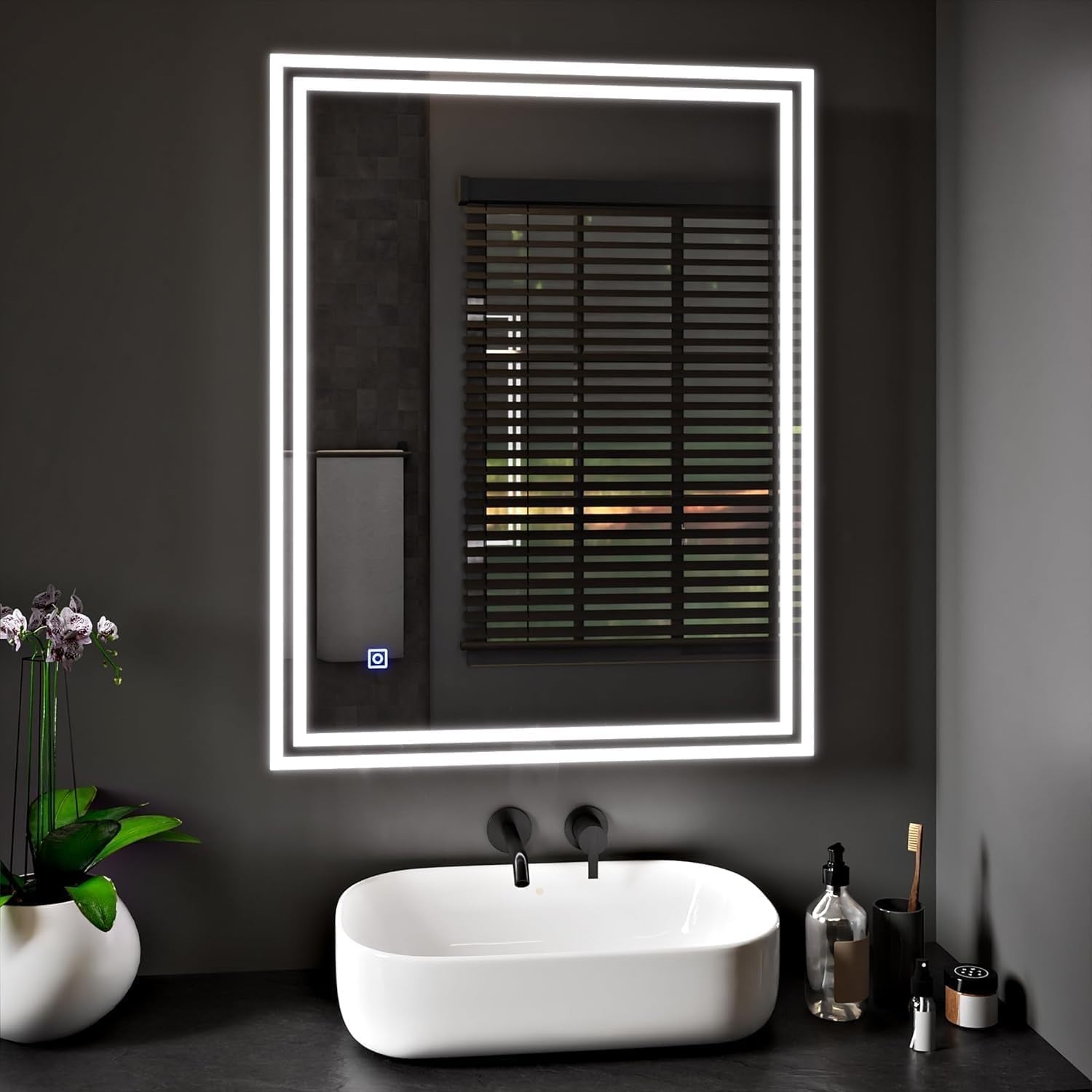 LED Bathroom Mirror 80x60cm Anti-Fog Demister Pad Light Touch Sensor
