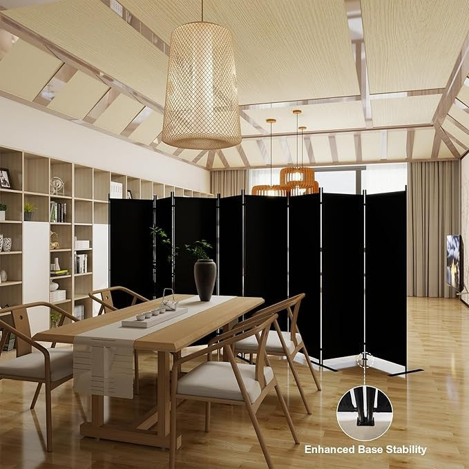 8-Panel Folding Room Divider 6ft Black Privacy Screen Wall for Home Office