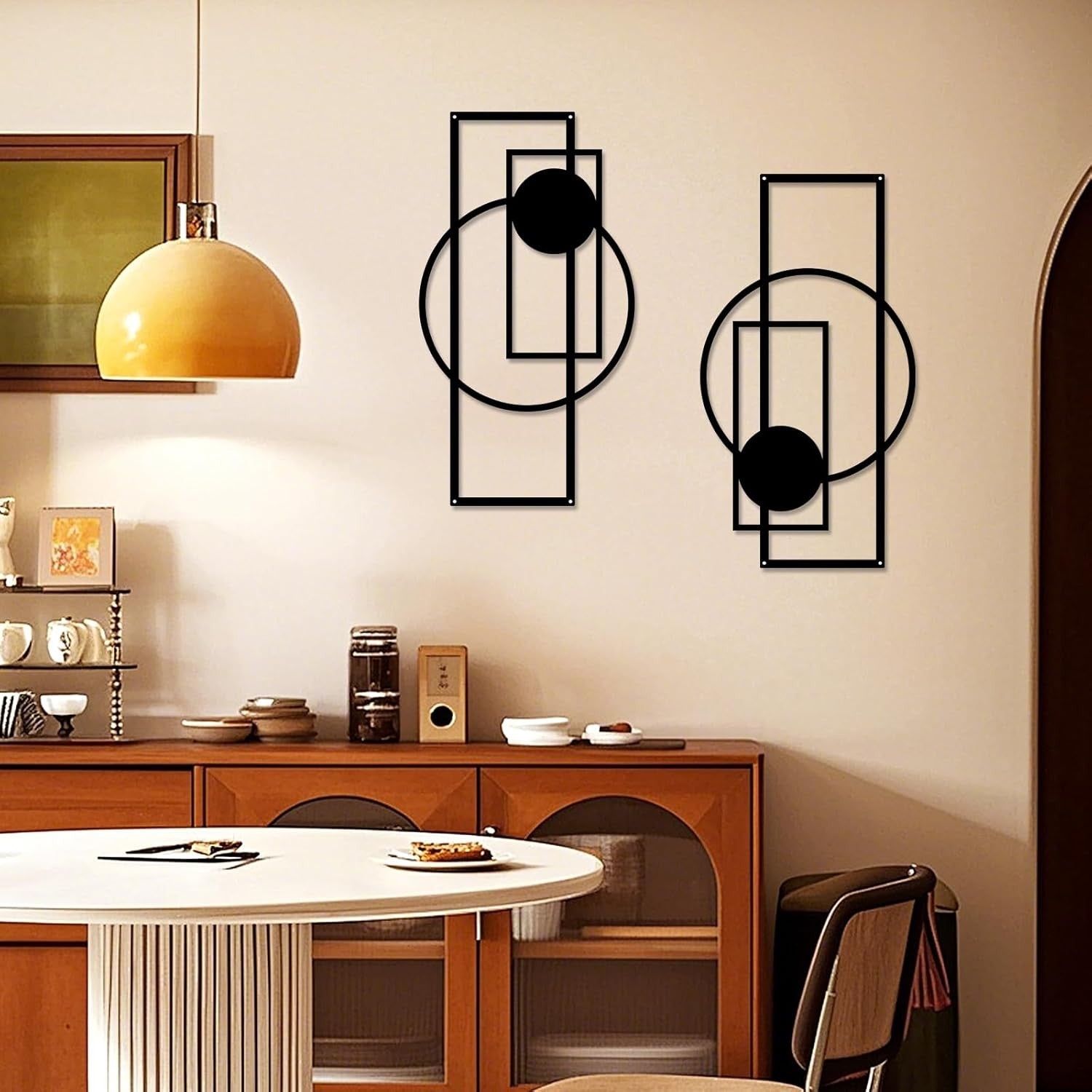 2PC Black Metal Wall Art Geometric Minimalist Decor Set