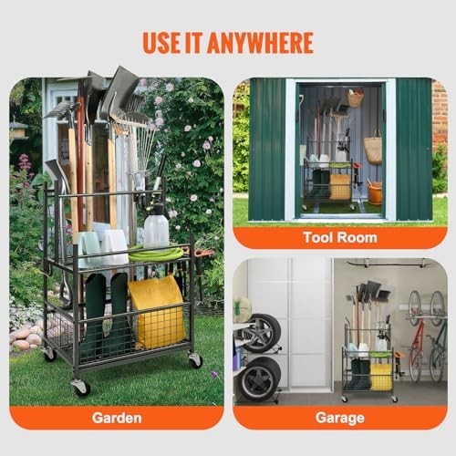 Garden Tool Organizer 65x40x97cm 16-Slot Rack with Wheels Garage Storage