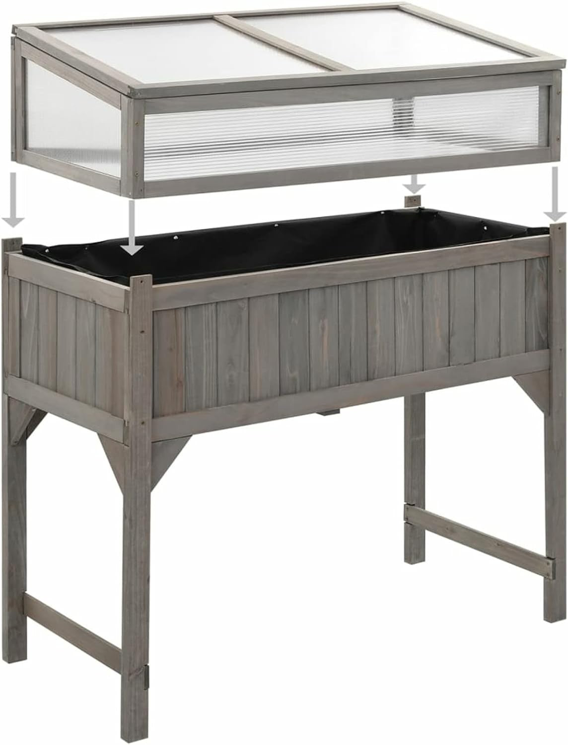 Raised Wooden Garden Bed with Greenhouse 110x54x120cm UV Cover for Plants