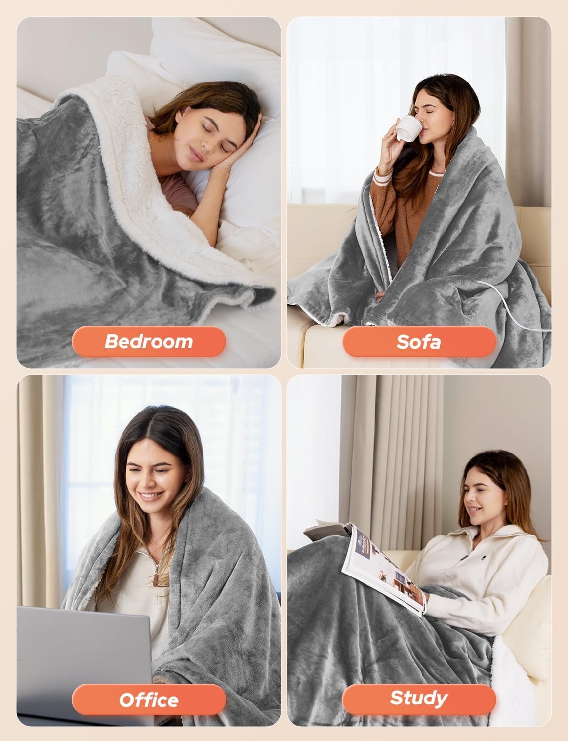 Electric Heated Throw Blanket Fast Heat Dual Sided Sherpa 180x130cm
