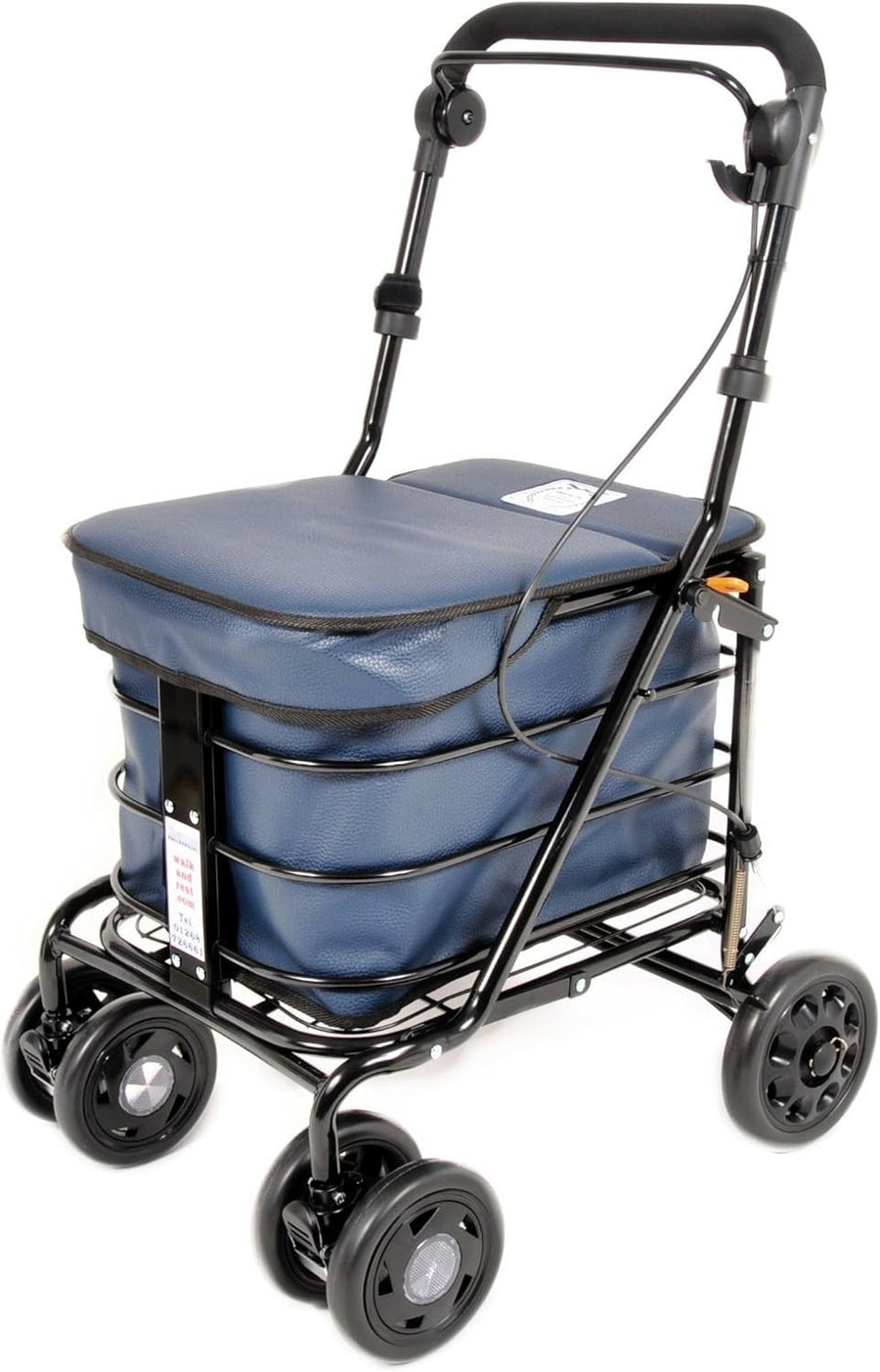 Folding Seated Mobility Shopper Trolley Handbrake 6 Wheels Navy