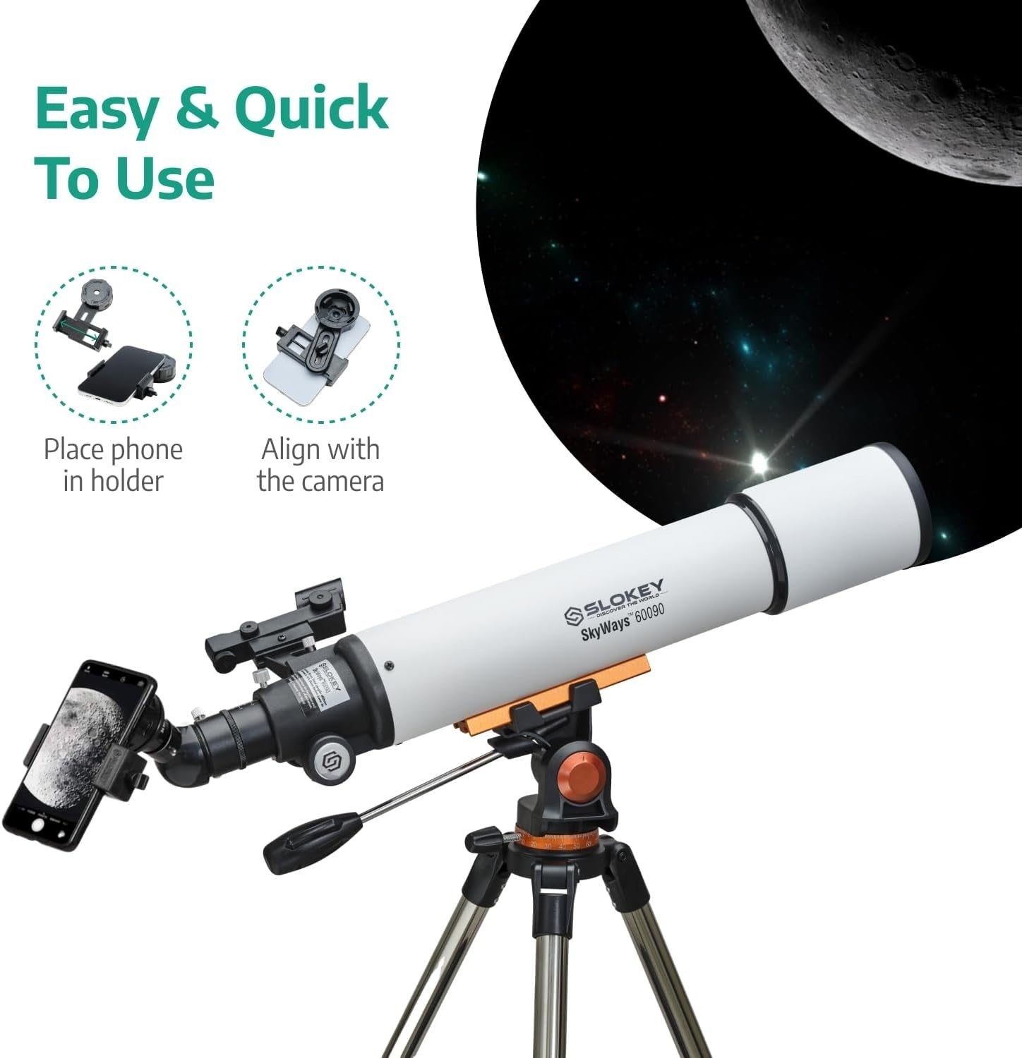 Portable White 24x-300x Telescope for Kids & Adults Stargazing Travel