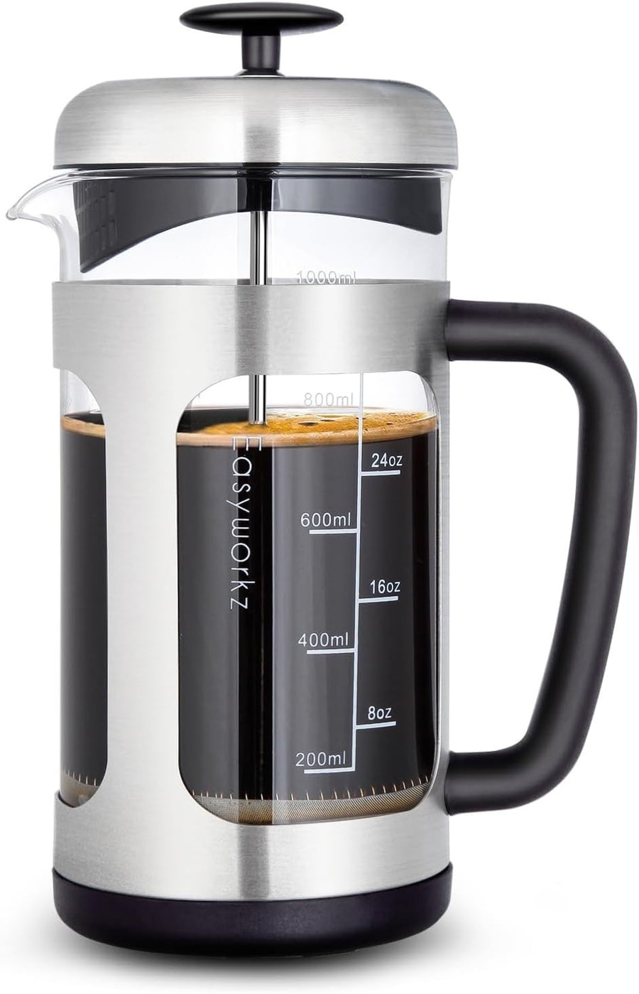 Stainless Steel French Press 1000ml Coffee & Tea Maker Borosilicate Glass Jug